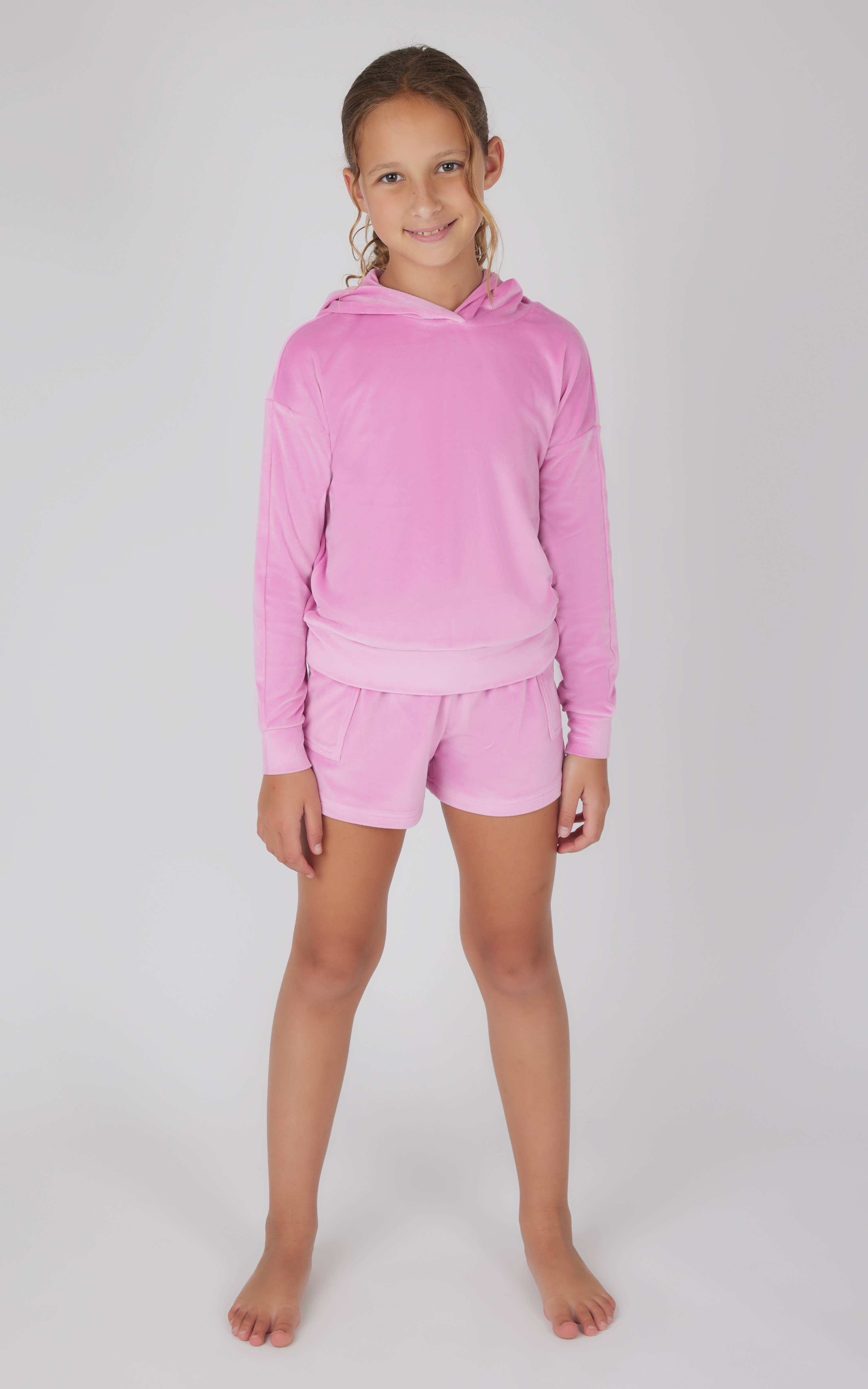 90 Degree by Reflex & Yogalicious - Wholesale Top & Short Set - Kids - Tween Girls Velour Hoodie and Cargo Shorts - 2 PC SET7