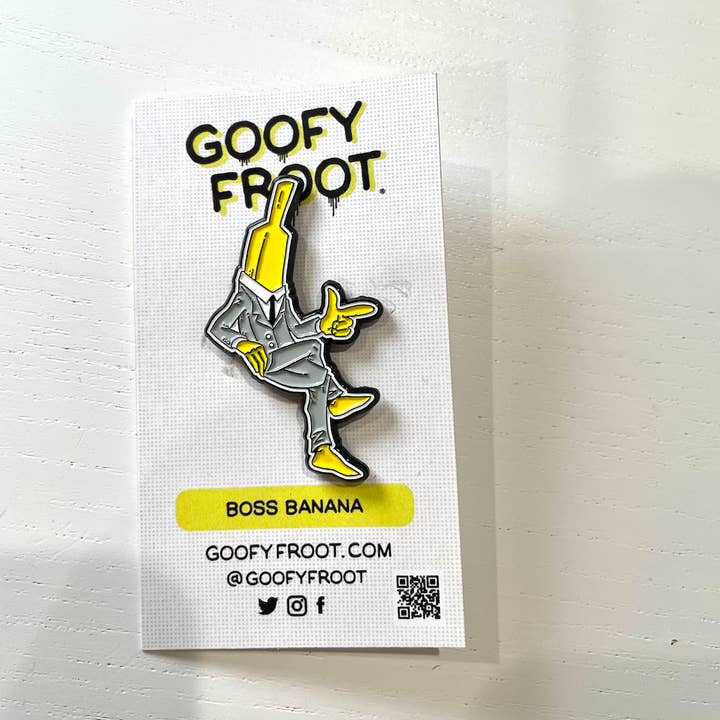 Boss Banana Enamel Pin for wholesale by Goofy Froot