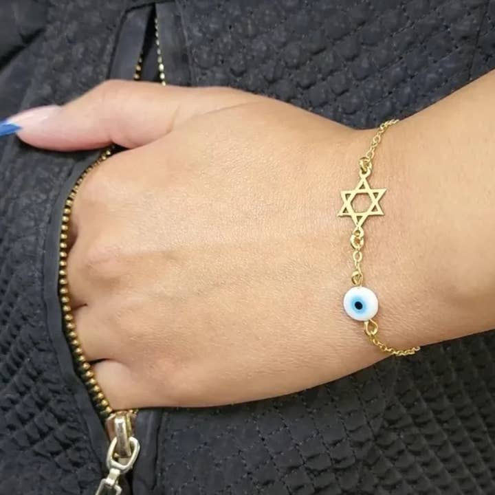 Koch La Ni Jewelry - Wholesale Charm/Dangle Bracelet - Dainty Star of David & Evil Eye Bracelet