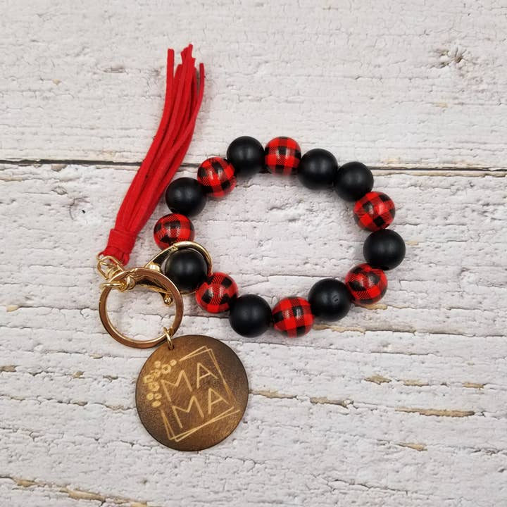 Treasure Wholesale - Venta al por mayor Pulseras llavero - Llavero de pulsera de perlas de madera de leopardo colorido8