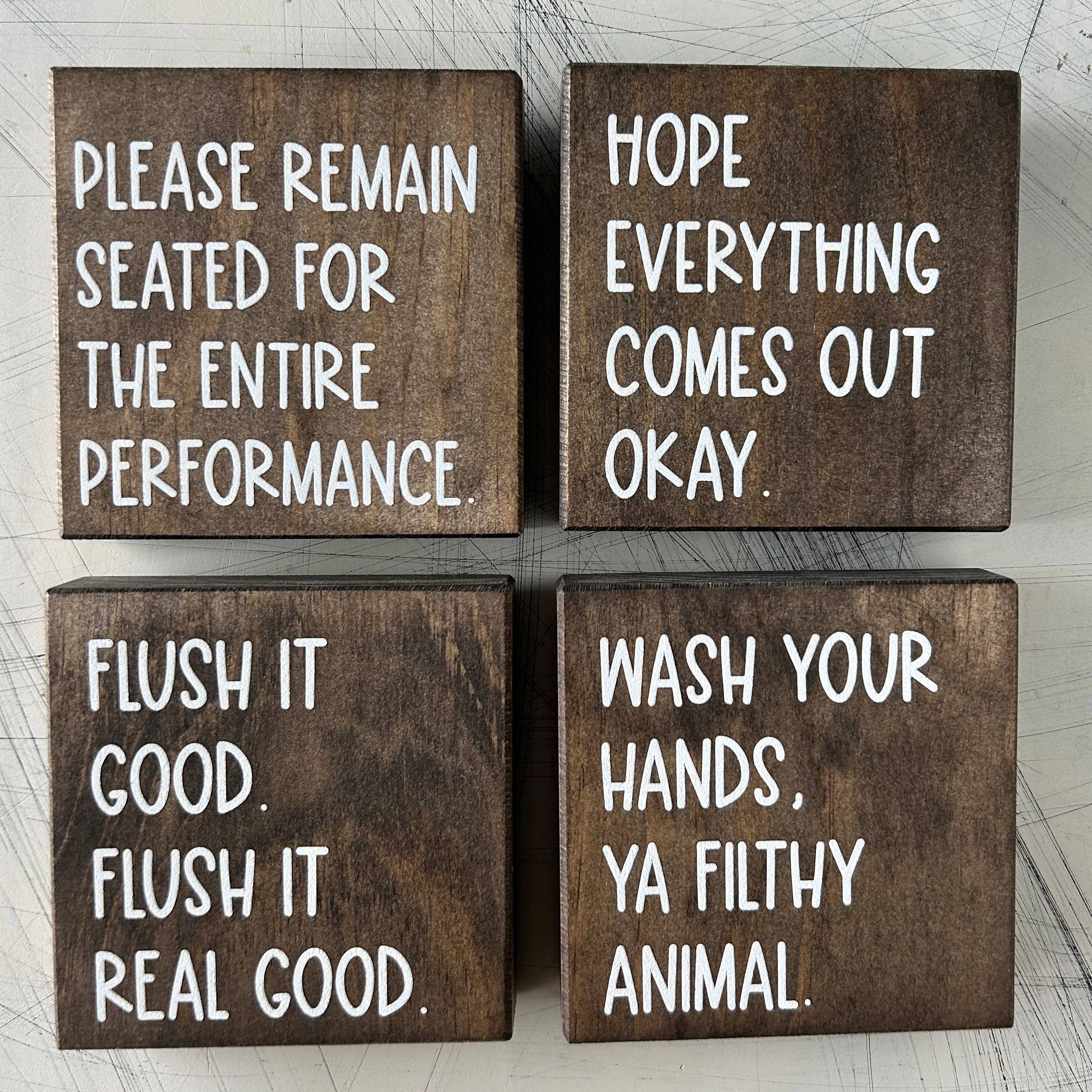 Novotny Designs - Wholesale Bathroom Sign - Funny Bathroom Sign Decor - Set of 4 Wood Signs1