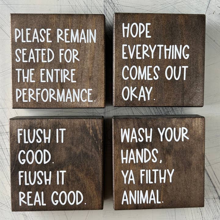 Novotny Designs - Wholesale Bathroom Sign - Funny Bathroom Sign Decor - Set of 4 Wood Signs1