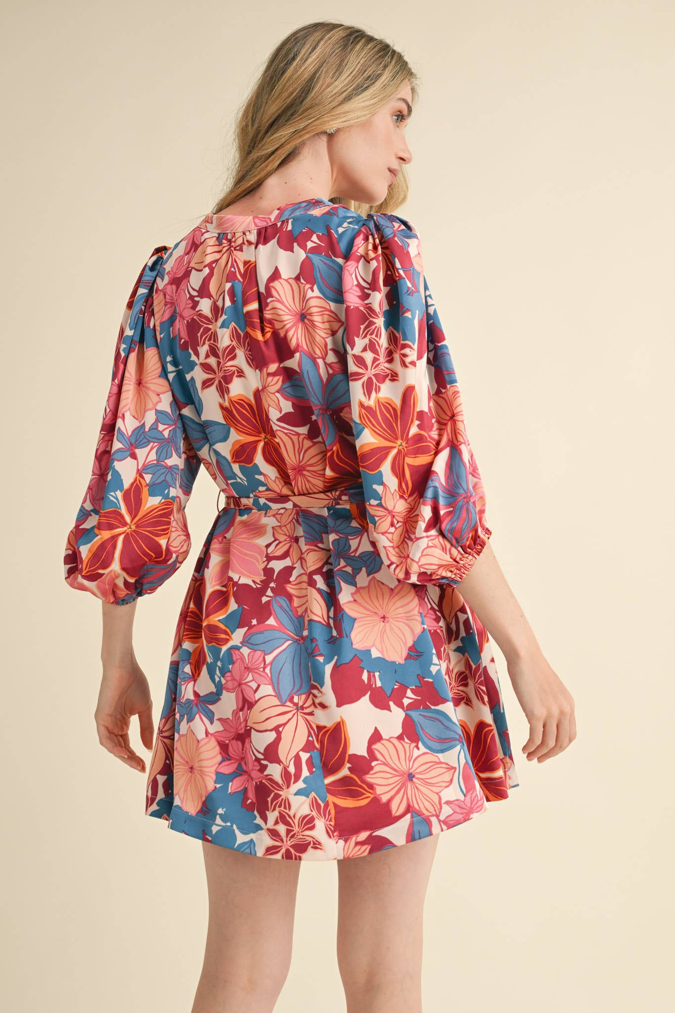 &MERCI - Wholesale Dress - Women's - EXCLUSIVE PRINT PUFF SLEEVE TYING WAIST MINI DRESS MDR33538
