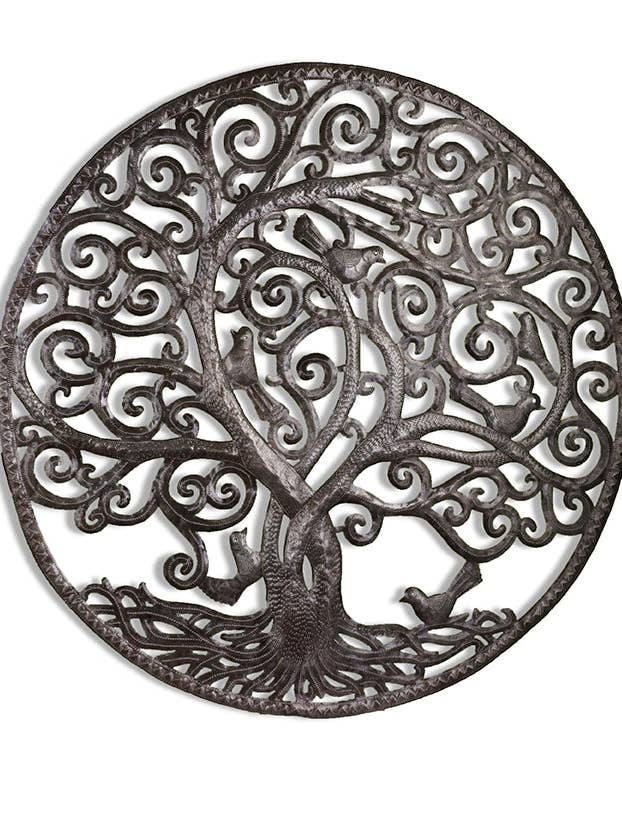 Eternal Tree of Life - Decorazione da parete haitiana in metallo da 34 pollici per la vendita all'ingrosso da parte di Beyond Borders