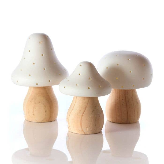 Langs - Wholesale Decorative Tabletop Object - Mushroom Toadstool Flat Porcelain White Led Light With Wood Base3