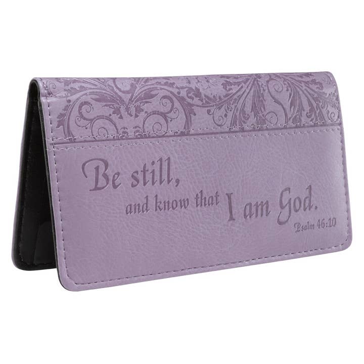 Christian Art Gifts - Wholesale Wallet - Women's - Checkbook Wallet Purple Be Still Ps. 46:10