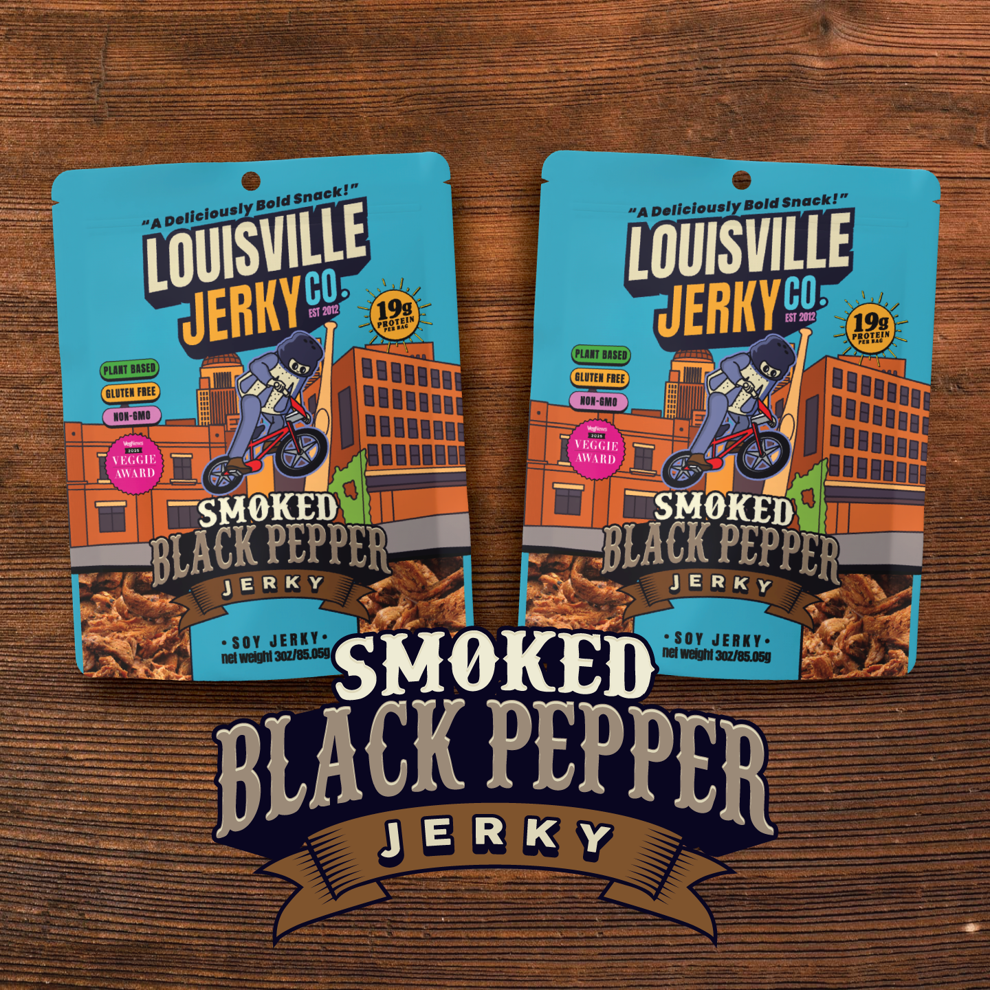 Louisville Foods - Wholesale Jerky - Vegan & Plant Based Smoked Black Pepper Jerky 3 oz4