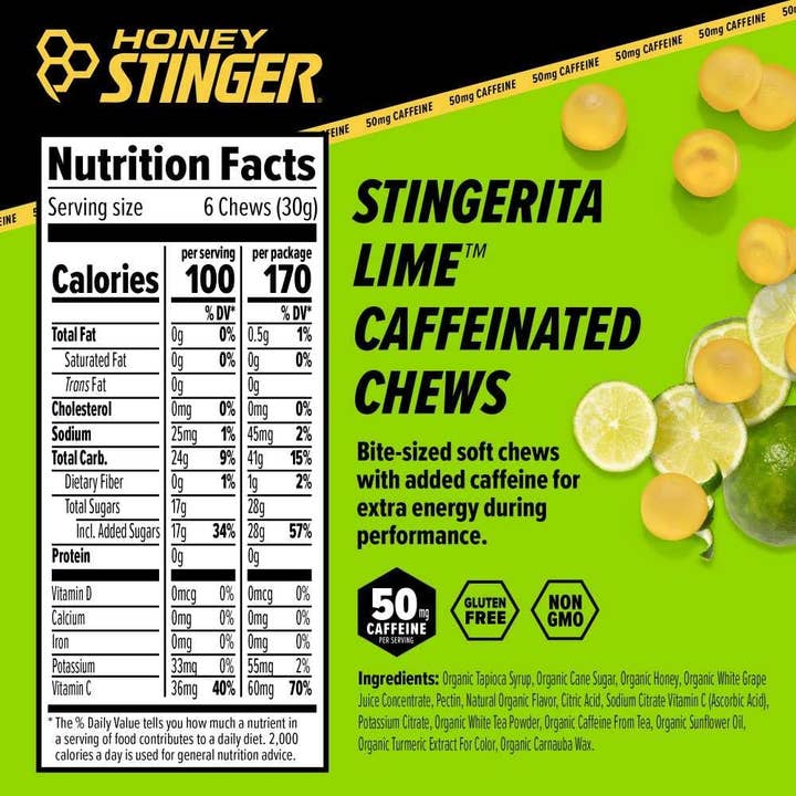 One Bay Distribution - Wholesale Snack Bar - Honey Stinger Caffeinated Chews, 12 Pack, Stingerita Lime3