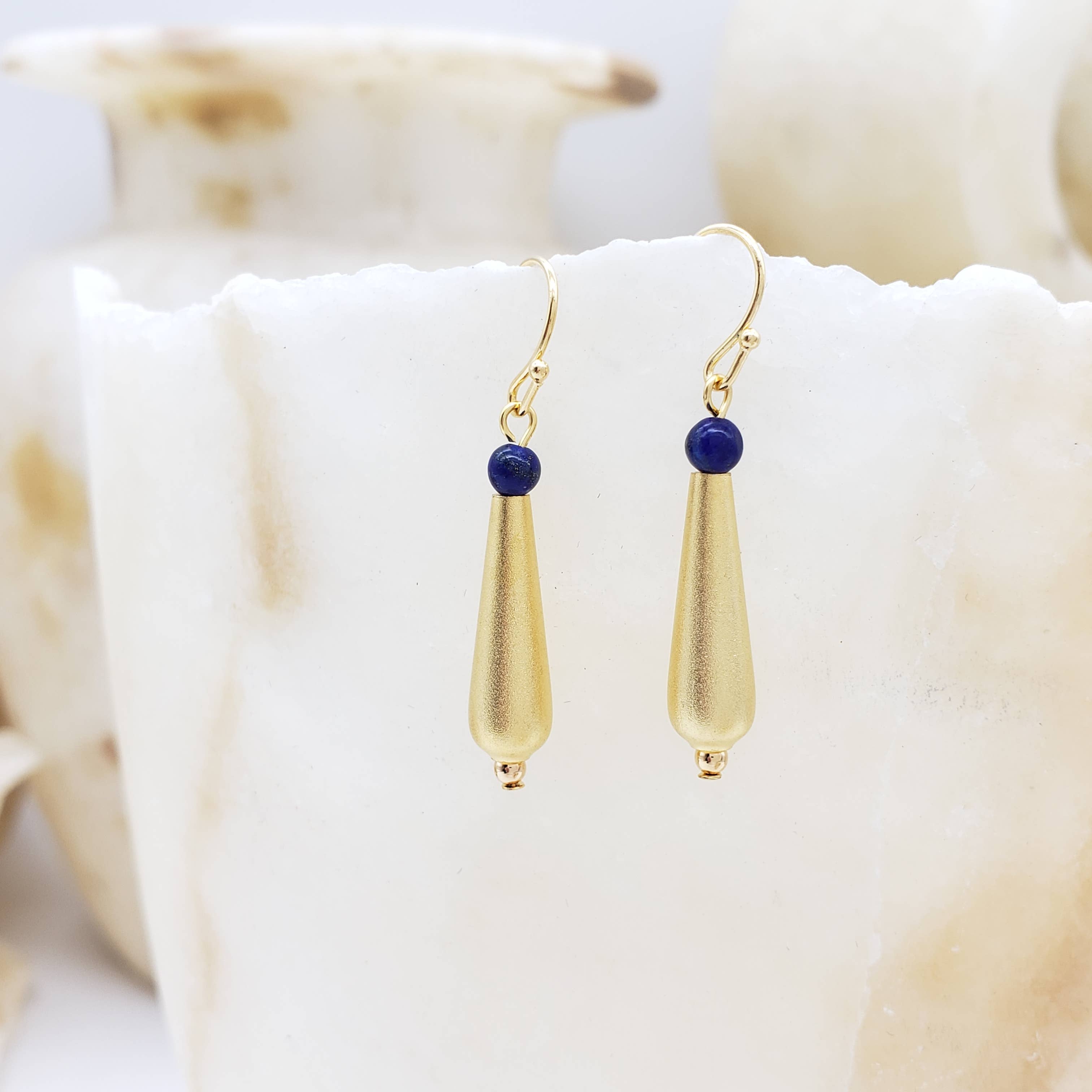 Discoveries, Inc. - Wholesale Dangle Earrings - Egyptian Inspired Petal Drop Lapis Earrings3