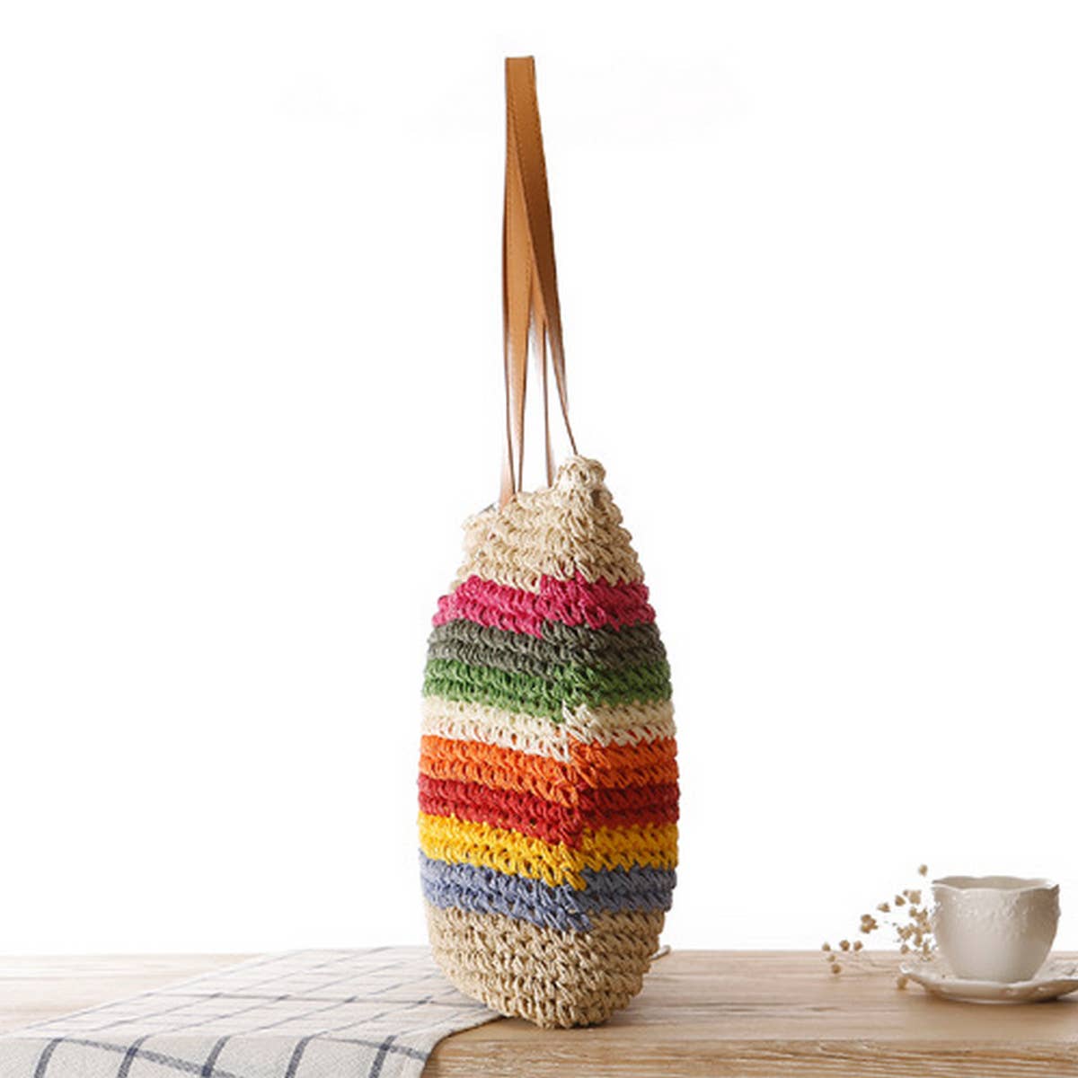 ACCITY - Wholesale Beach Bag - FOREST RAINBOW STRIPED STRAW SHOULDER BAG_CWAB20132