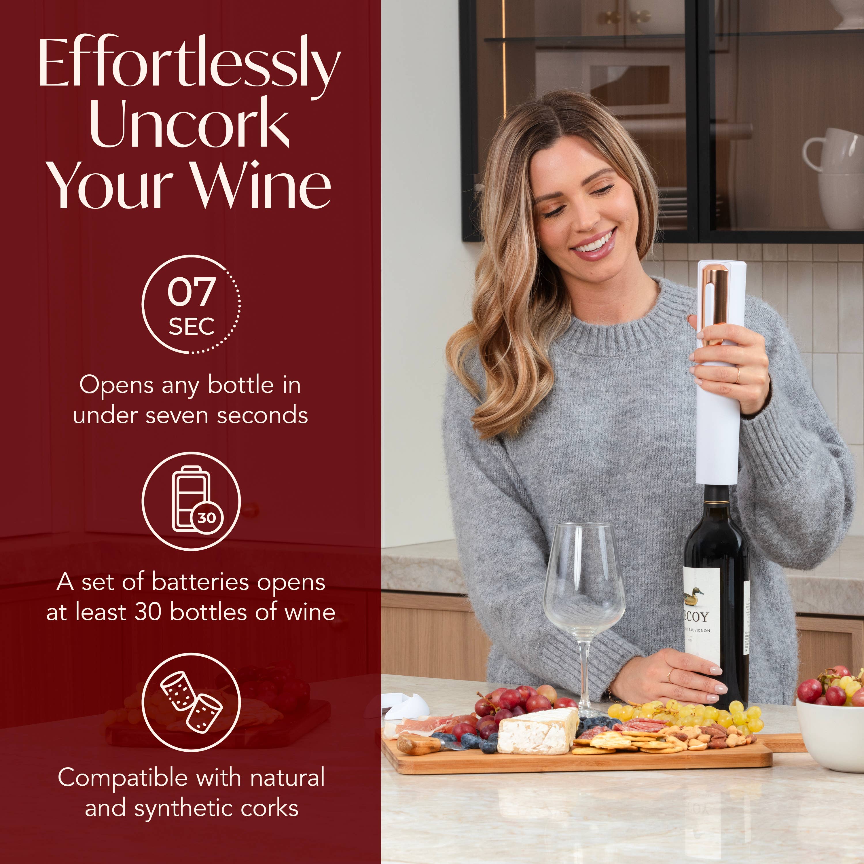 Vin Fresco - Wholesale Wine Tool Set - Vin Fresco Electric Wine Opener, Battery-Powered Corkscrew1