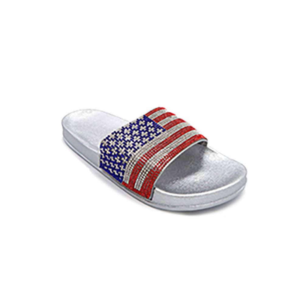 Sensibling Corp. - Wholesale Sandals - Women's - Bling American USA Flag Slide Sandal Slippers1