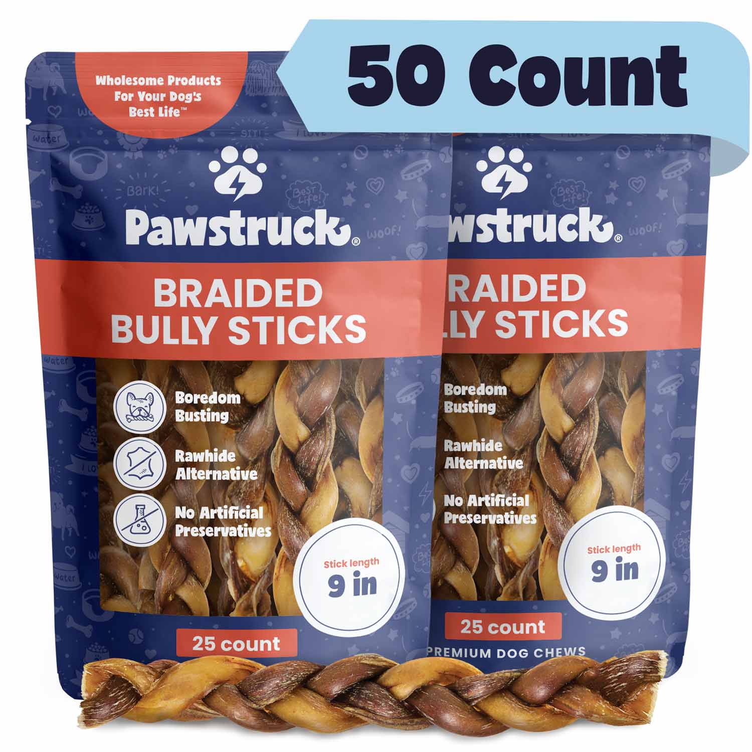 Pawstruck - Wholesale Pet Treats - Dog - Pawstruck 9" Braided Bully Sticks3