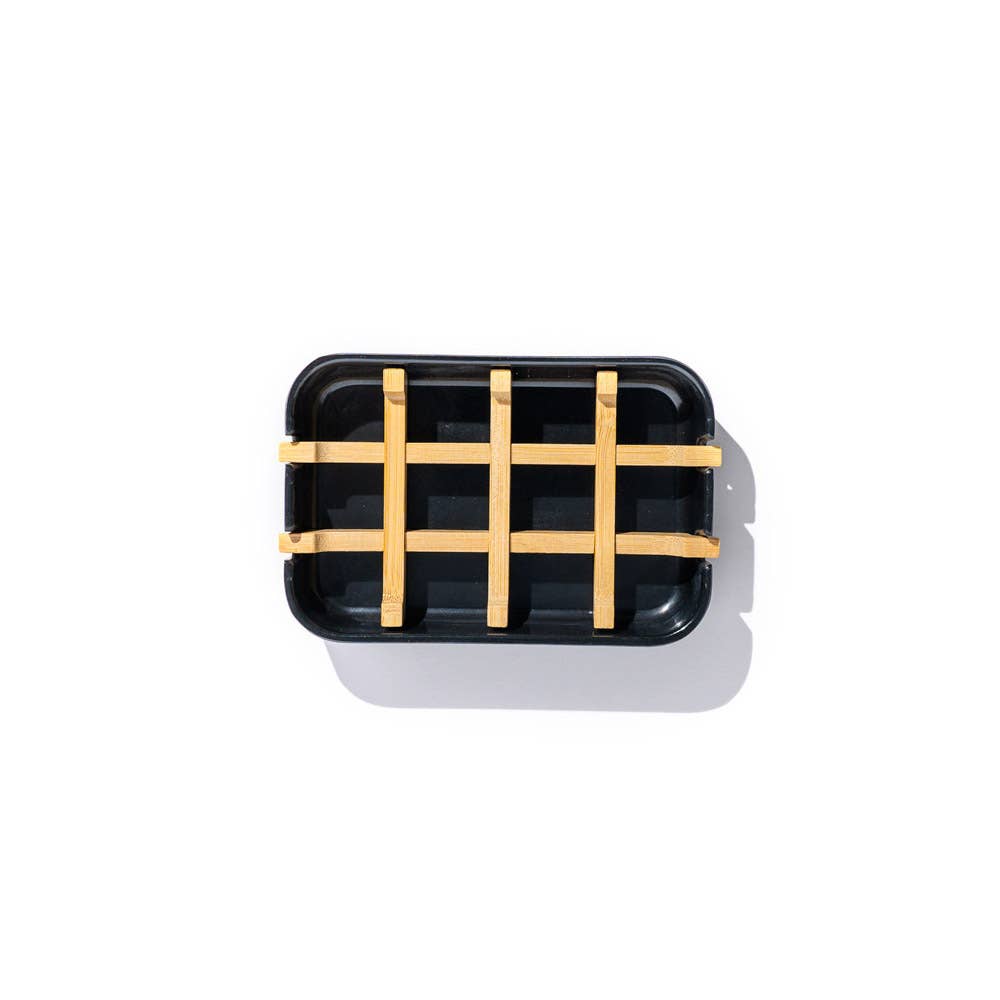 FinchBerry - Wholesale Bath Soap Dish - Black & Bamboo Soap Dish Home Bathroom Sink Decor1