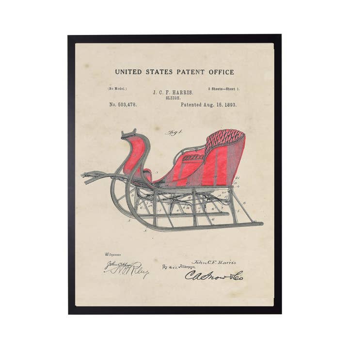 Watercolor Sleigh Patent for wholesale by Antique Curiosities Inc