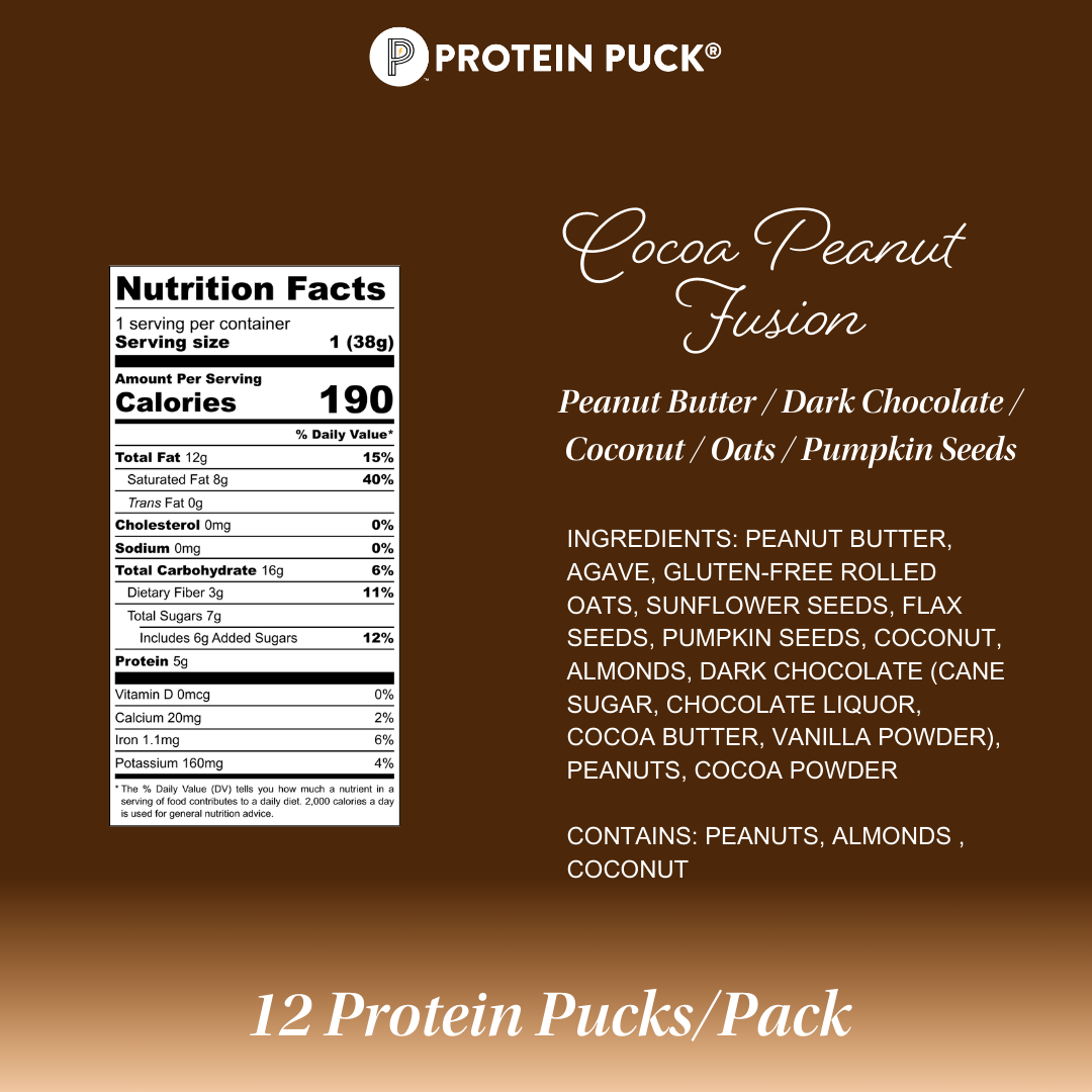 Protein Puck - Wholesale Snack Bar - Cocoa Peanut Fusion (Peanut Butter, Chocolate) (12 - 1.34oz Bars)2