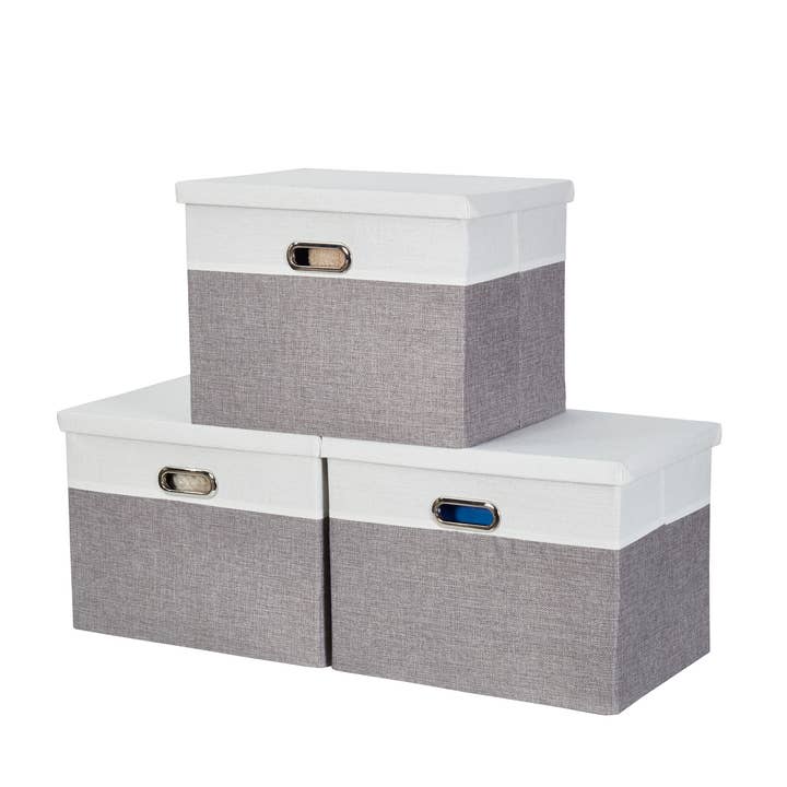 Large Rectangular Storage Bin with Lid and Cut-Out Handles for wholesale by DECOMOMO