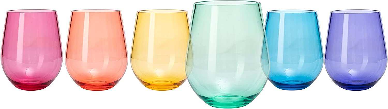 The Wine Savant /  Khen Glassware - Wholesale Wine Glass - 6 Unbreakable Colored Stemless Wine Glasses Acrylic Plastic1