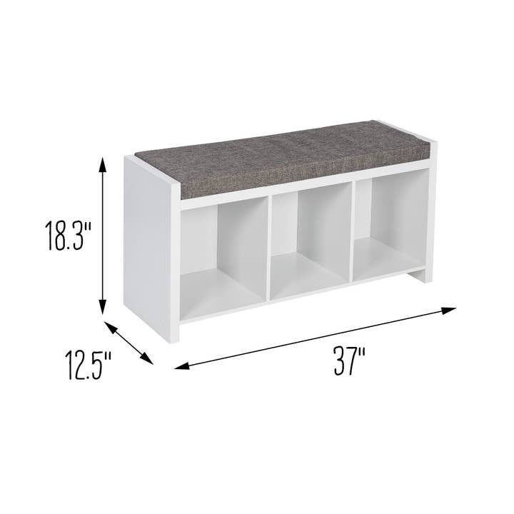 Honey-Can-Do - Wholesale Bench - White/Gray 3-Cubby Organizer Bench with Shoe Storage