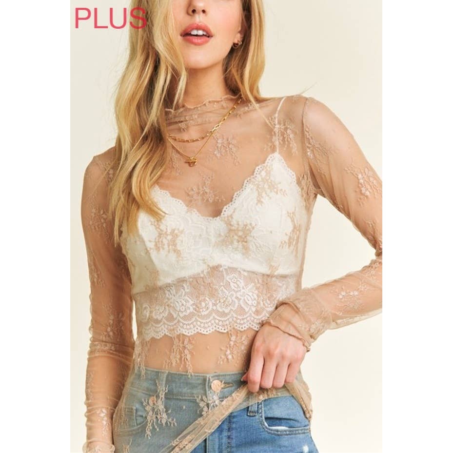 Coloring You – wholesale Blouse – Women’s – 9602X PLUS SIZE MESH LACE HIGH NECK LONG SLEEVE FITTED TOP2