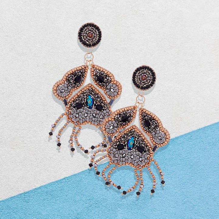 Sensibling Corp. - Wholesale Dangle Earrings - Felt Back Stone Beaded Crab Dangle Earrings2