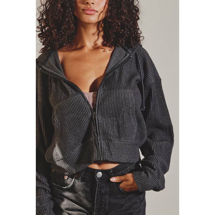 Ribbed Knit Full-Zip Hoodie for wholesale by Dress Forum