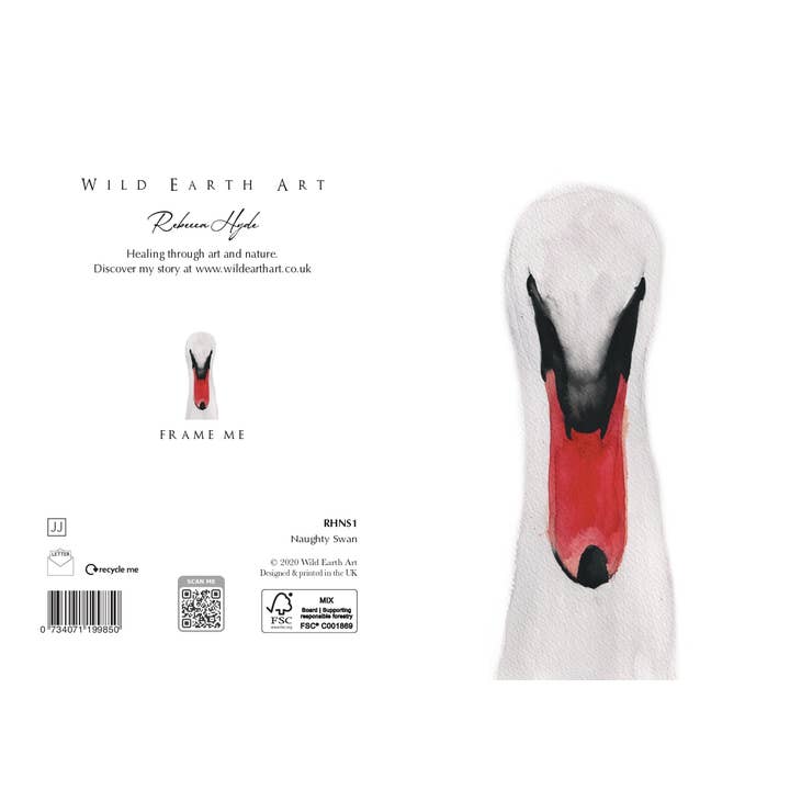 Wild Earth Art – wholesale Everyday greeting card – Naughty Swan Watercolour Greeting Card by Rebecca Hyde
