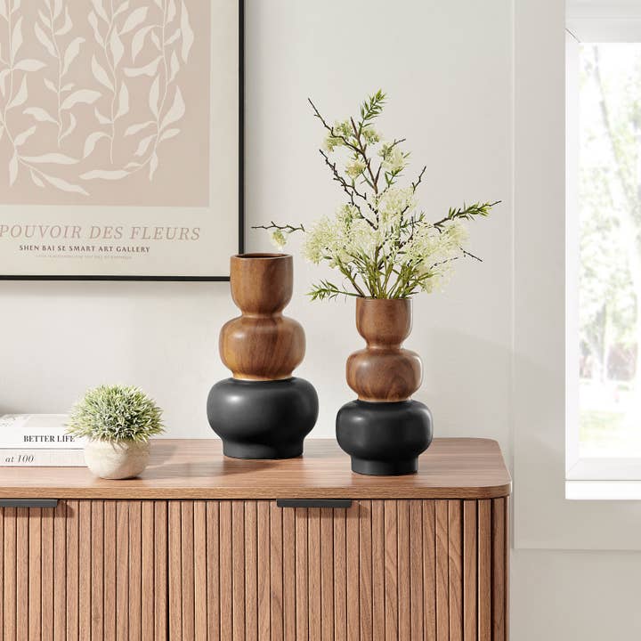 Danya B - Wholesale Vase - Milo Trinnet 3 Tier Stack Two Tone Vase Black and Walnut16