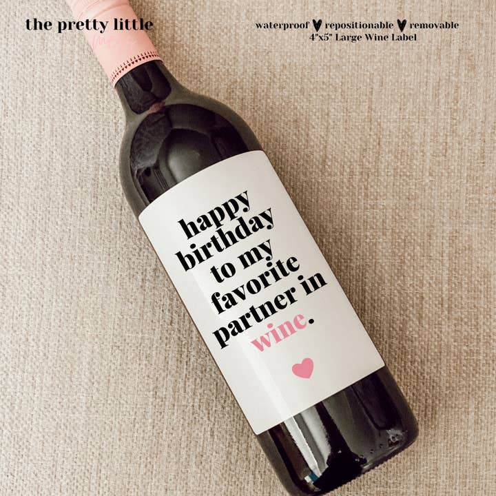 the pretty little mess - Wholesale Gift Tag Label - Partner in Wine, Birthday Gift for Her, Birthday Wine Label, 21st, 30th, 40th, 50th, 60th, Quarantine Birthday, Gift for Her, Funny Wine