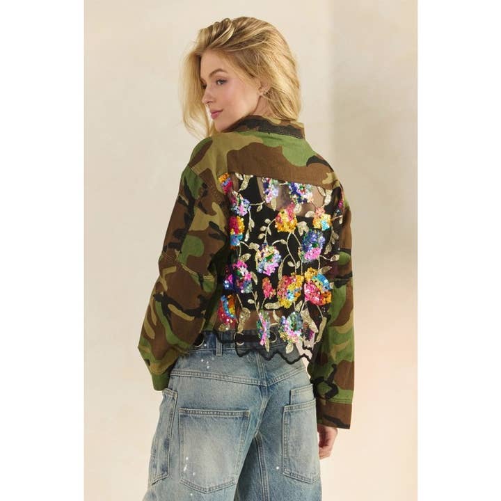 Camo Sequins Contrast Long Sleeve Jackets for wholesale by BNS