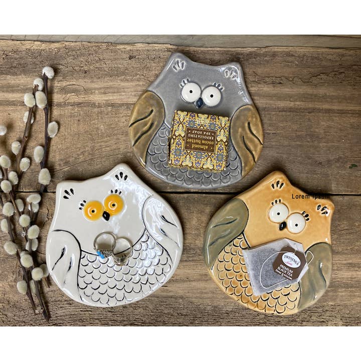 August Ceramics - Wholesale Jewelry Dish - 5" Ceramic Large Owl Dishes