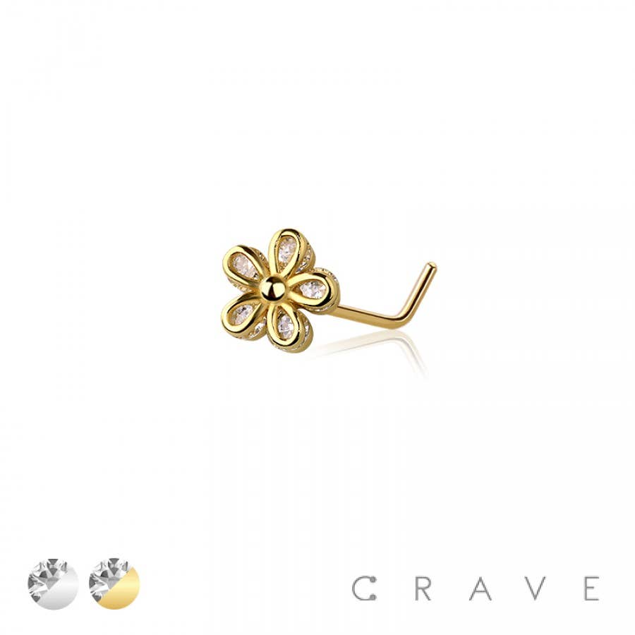 CRAVE – Anel de nariz por atacado – ANEL DE NARIZ EM L DE AÇO CIRÚRGICO 316L COM MULTI CZ FLOR3