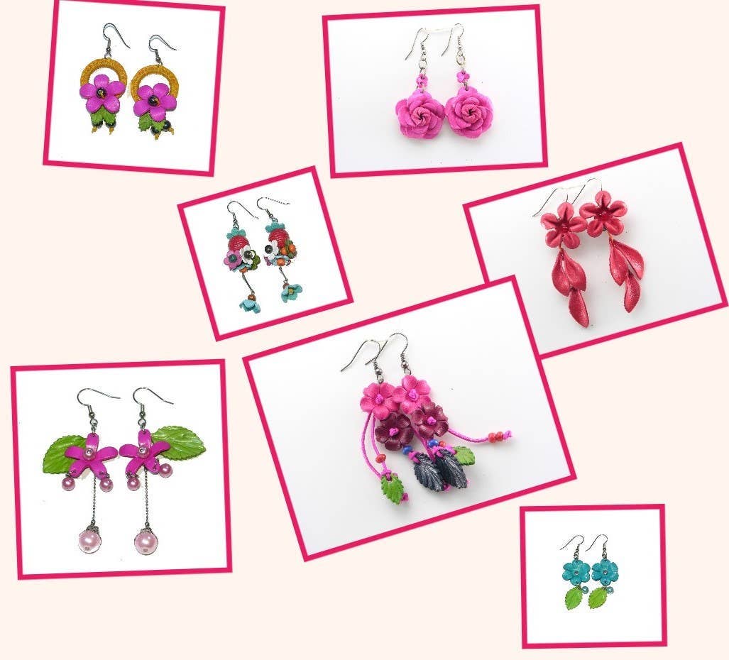 Sunflower Handmade leather inc – Großhandel Ohrhänger – Verschiedene Blumen-Ohrringe aus echtem Leder1