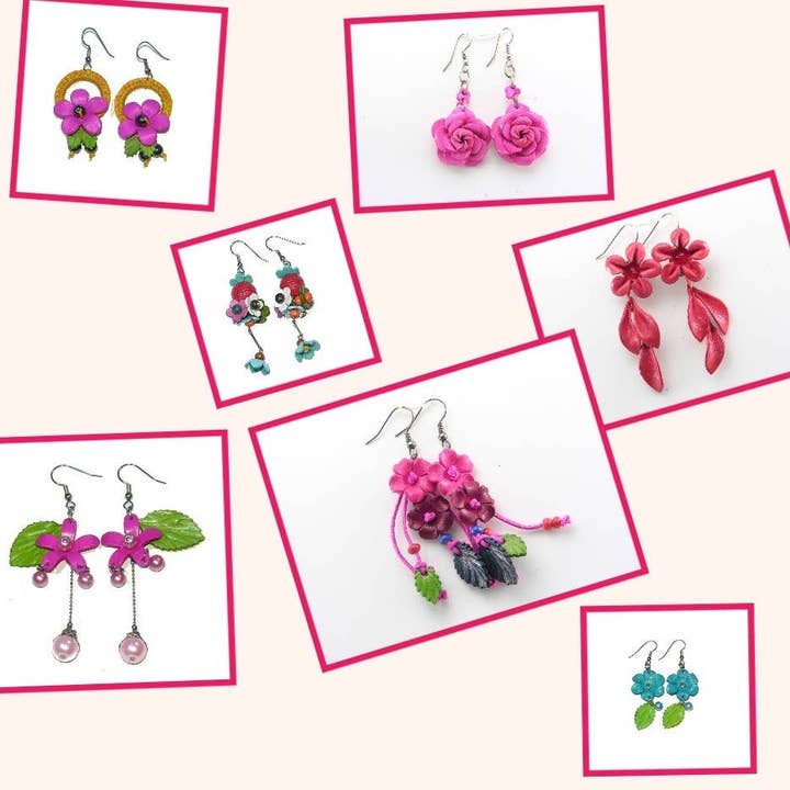 Sunflower Handmade leather inc – Großhandel Ohrhänger – Verschiedene Blumen-Ohrringe aus echtem Leder1