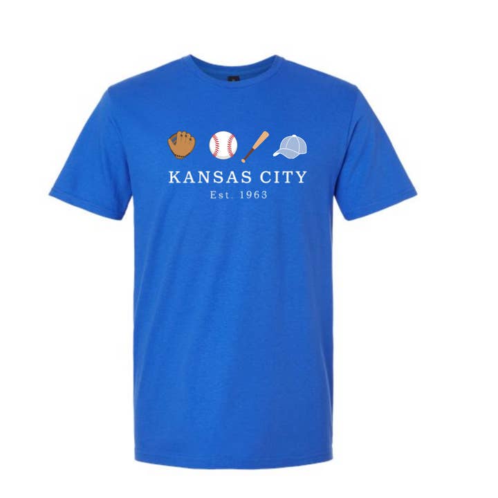 Kansas City Royal Tee w/ Embroidered Baseball Icons for wholesale by Elby Designs Apparel