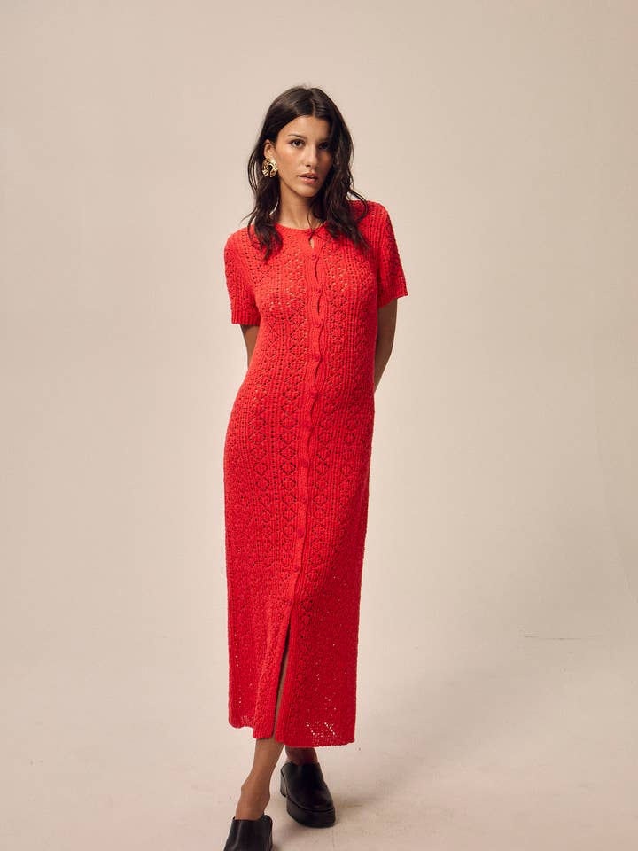 Nitah - Wholesale Dress - Women's - Pia openwork knit buttoned dress0