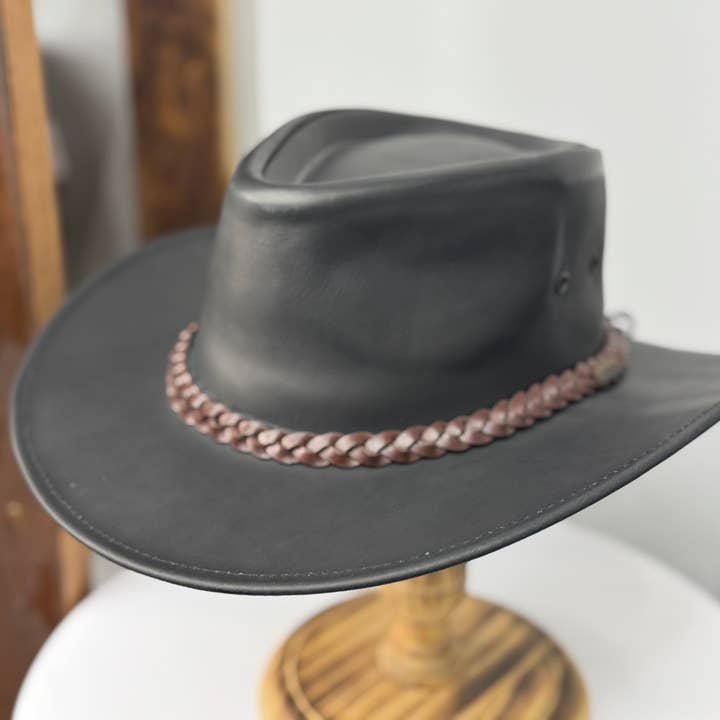 Old Fold Australian Style Outback Leather Western Cowboy Hat for wholesale by Lesa collection inc