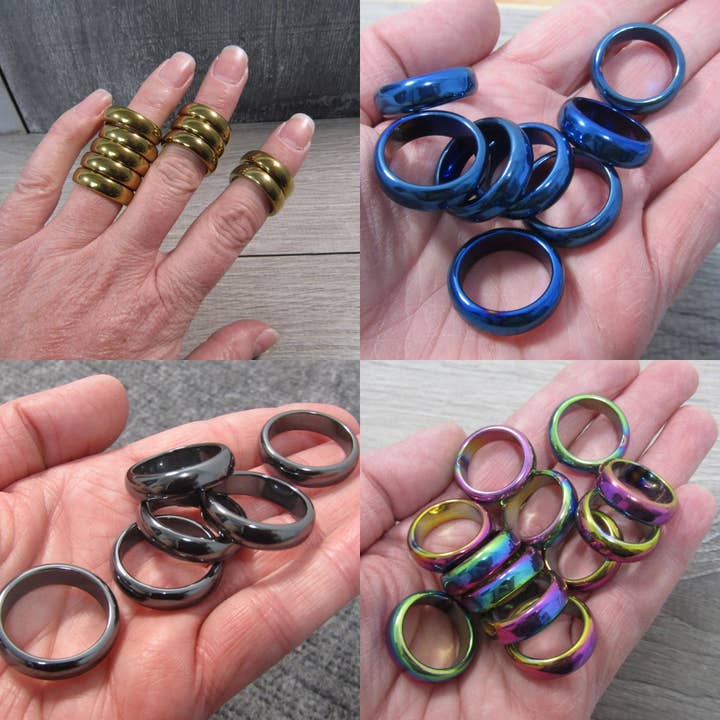 Keystone Crystals – wholesale Band/Stackad Ring – Hematitbandringar – Bulkset om 50 för detaljhandel och presentbutiker