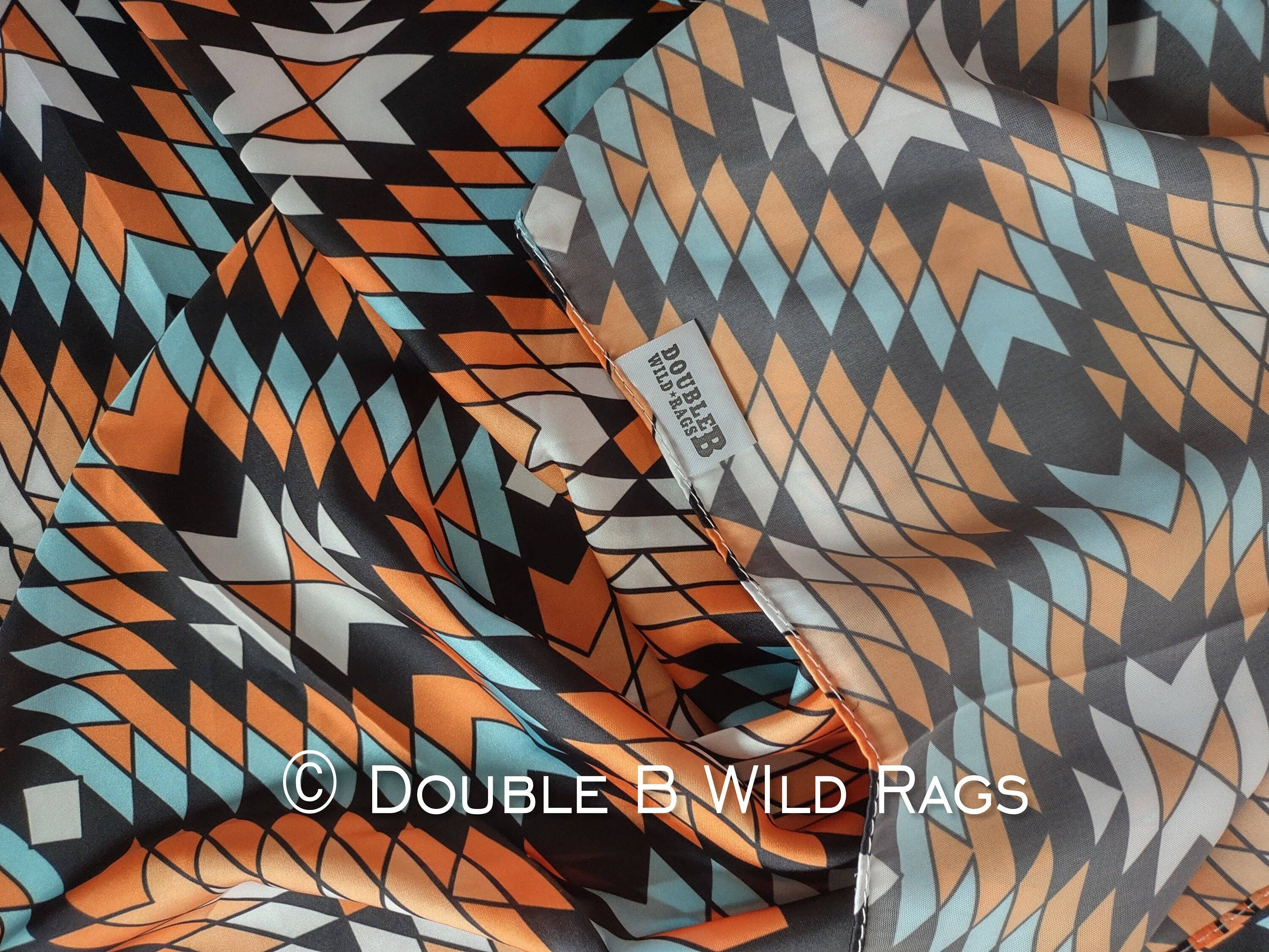 Double B Wild Rags – Cachecol - Mulher por atacado – Lenço Selvagem AZTEC 1010 Laranja Azul Claro e Preto sudoeste Cowboy Ocidental Lenço de Pescoço Bandana por Double B Wild Rags3