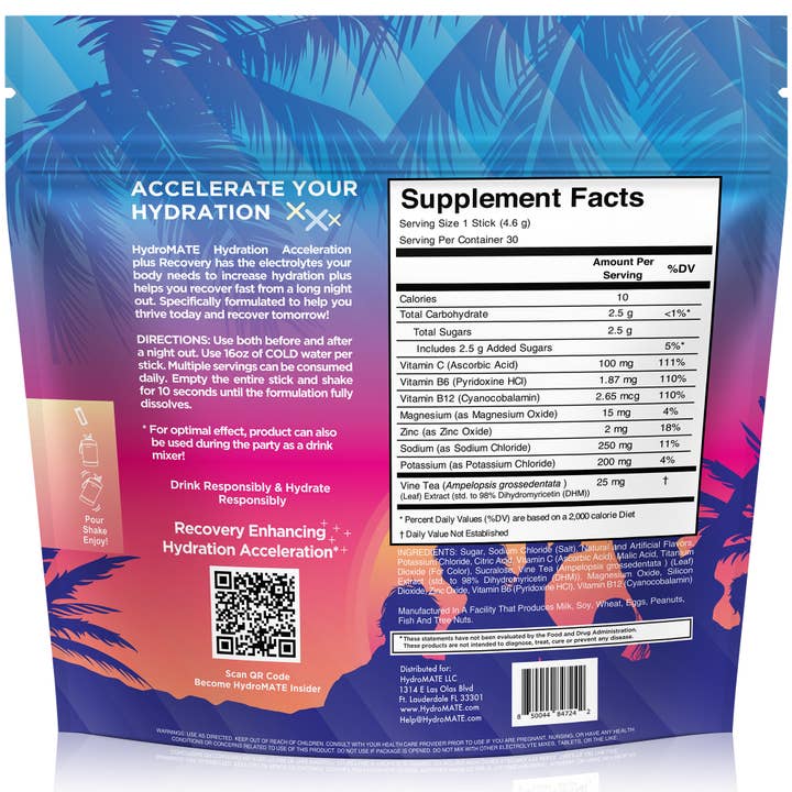 HydroMate - Wholesale Powdered Health Drink - HydroMATE Electrolyte Powder Pina Colada (16 Sticks)