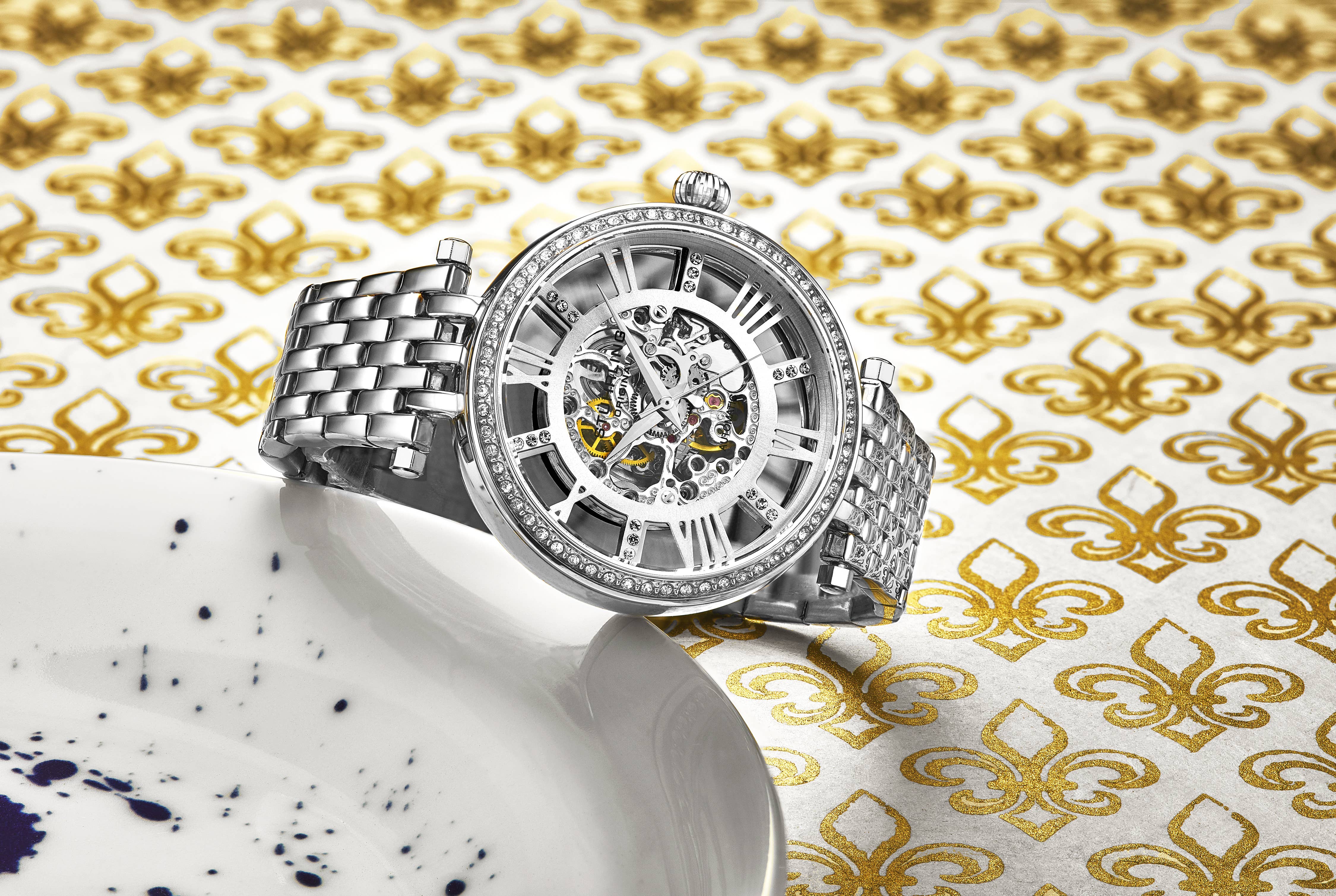 Stuhrling - Wholesale Wrist Watch - Women's - Delphi Automatic 38mm Skeleton Wrist Watch - Silver Details2