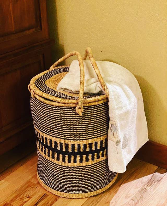 Tanga Baskets - Wholesale Laundry Basket - Bolga Laundry, Hampers Baskets - Black with Natural Pattern 3