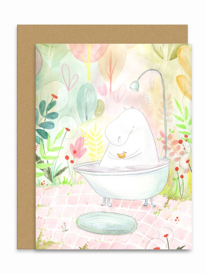 Hippo's Bath Card for wholesale by Lindsay Blevins Illustration