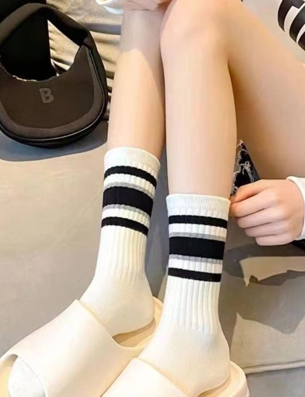 Sweetkama - Vente Chaussettes – femme - Chaussettes femme à rayures color block montant au-dessus de la cheville0