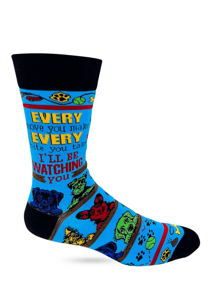 Fabdaz - Wholesale Socks - Men's - Every Move You Make, Every Bite You Take I'll Be Watching You Men's Novelty Crew Socks1
