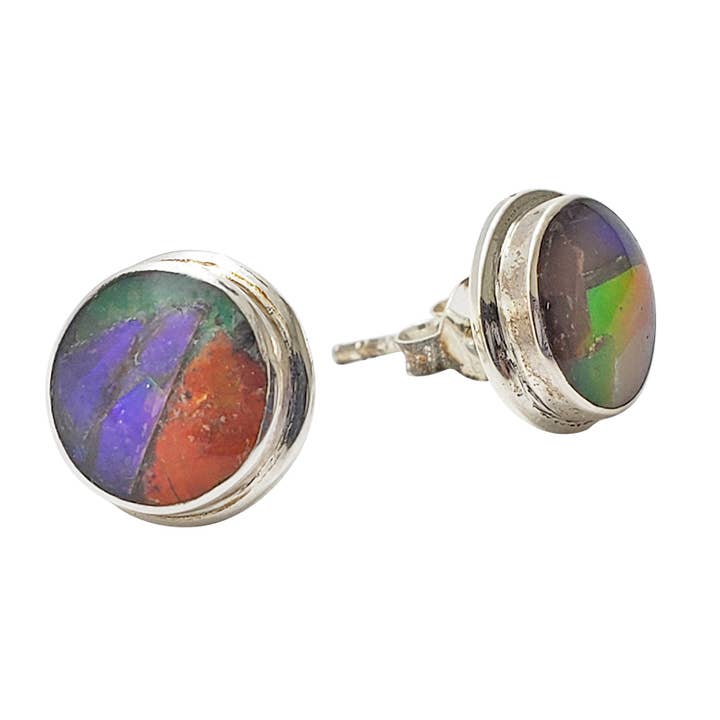 Boucles d'oreilles à tige en argent sterling avec ammolite pour la vente par Amberman
