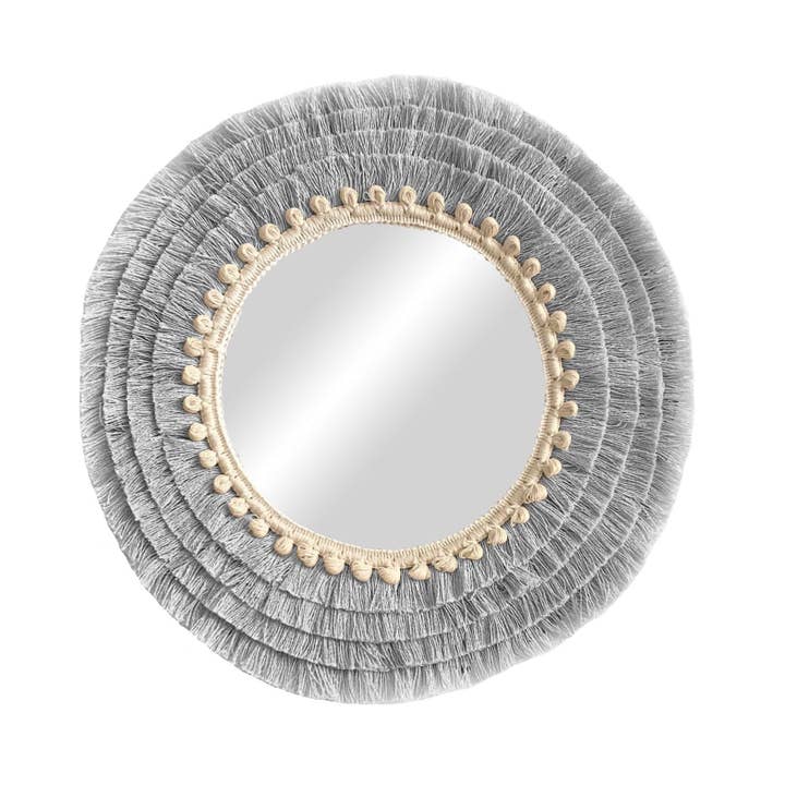 Geometrik Design - Wholesale Wall Stone - Round Wall Mirror With Cotton Fringe Boho Decor1