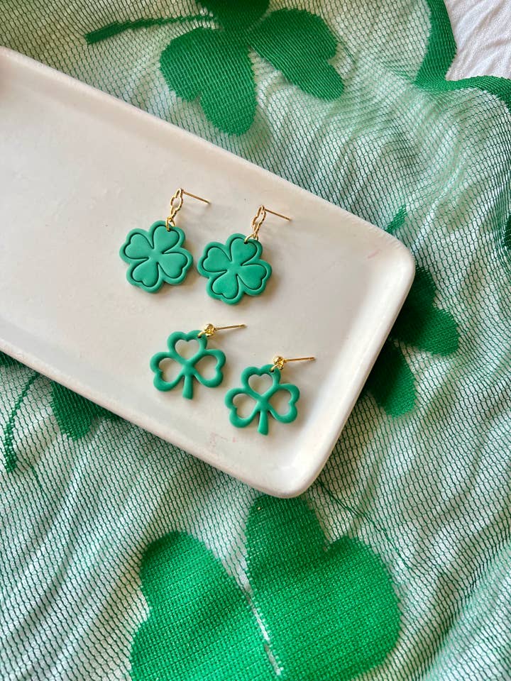 Shamrock Earrings, Clover Clay Earrings, Clover Earrings for wholesale by SeizeTheClayJewelry