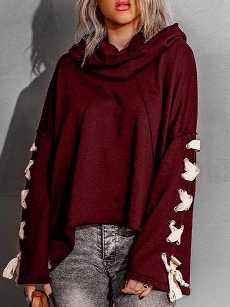 Rosa Clothing - Wholesale Hoodie - Women's - Strappy Hooded Raw-Edged Sweatshirt