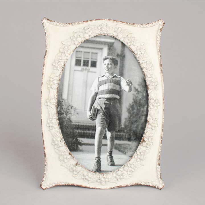 Elegant Floral Embossed Oval Photo Frame – Antique White for wholesale by Originals International Ltd